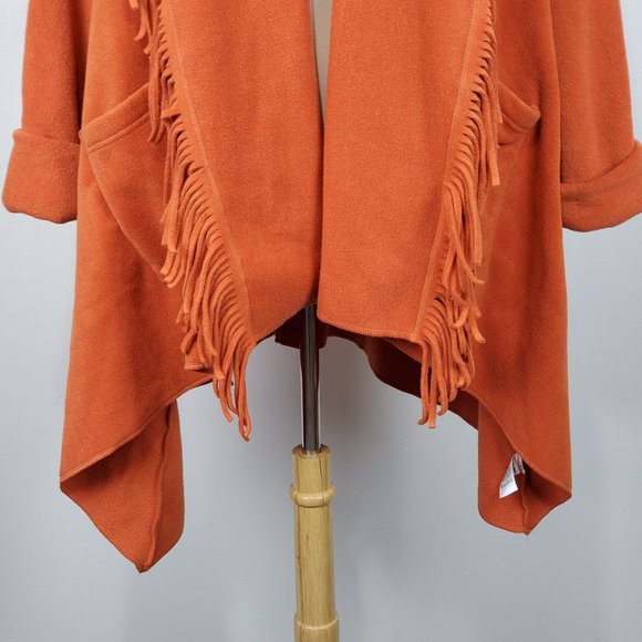Woman Within Terracotta Fringe Detail Open Front Jacket Shrug Size 1X (22/24) - Picture 3 of 14